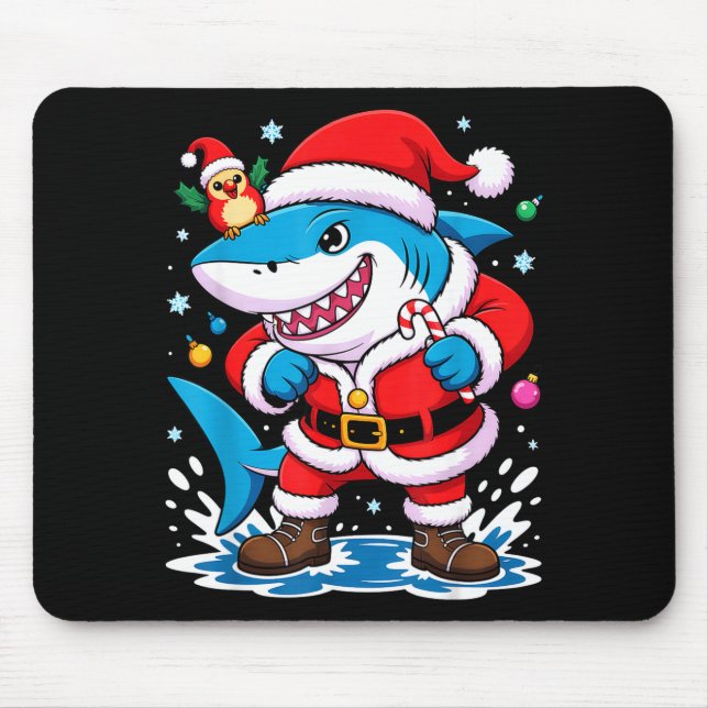 Santa Costume For Kids Boys Adults Funny Shark Chr Mouse Mat (Front)