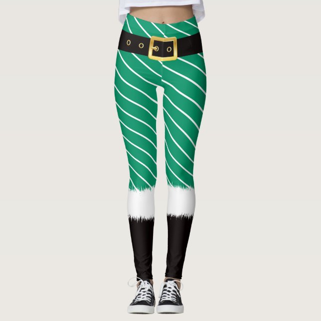 Santa costumes green cotton wool plush leggings (Front)