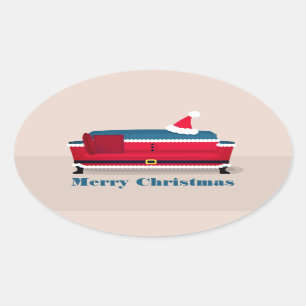 Santa Couch Christmas Holiday Oval Sticker