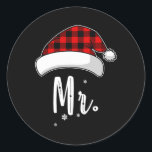 Santa Couples Matching Christmas For Couples Red P Classic Round Sticker<br><div class="desc">Santa Couples Matching Christmas For Couples Red Plaid</div>