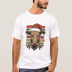 Santa Cow Christmas Vintage Engraving Holiday Farm T-Shirt