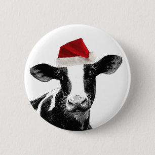 Santa Cow - Dairy Cow wearing Santa Hat 6 Cm Round Badge
