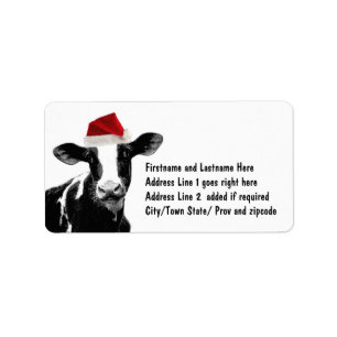 Santa Cow - Dairy Cow wearing Santa Hat Label