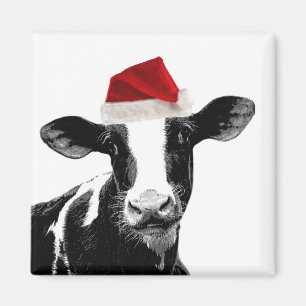 Santa Cow - Dairy Cow wearing Santa Hat Magnet