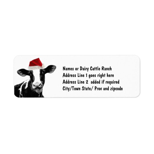 Santa Cow - Dairy Cow wearing Santa Hat Return Address Label