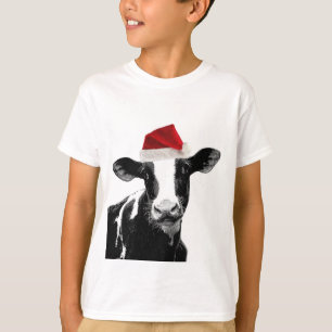 Santa Cow - Dairy Cow wearing Santa Hat T-Shirt