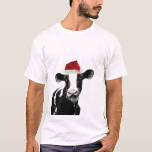 Santa Cow - Dairy Cow wearing Santa Hat T-Shirt