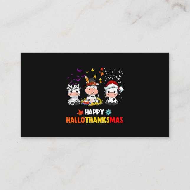 Santa Cow Happy Hallothanksmas Halloween Thanksgiv Business Card (Front)
