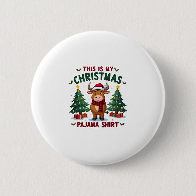 Santa Cow Xmas Tree Lights This Is My Christmas Pa 6 Cm Round Badge (Front)