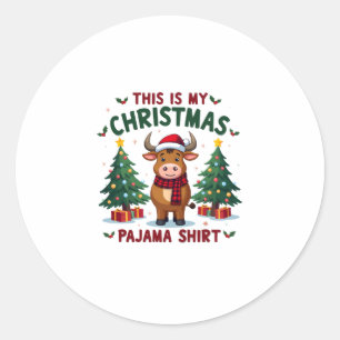 Santa Cow Xmas Tree Lights This Is My Christmas Pa Classic Round Sticker