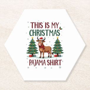 Santa Cow Xmas Tree Lights This Is My Christmas Pa Paper Coaster