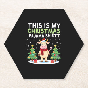 Santa Cow Xmas Tree Lights This Is My Christmas Pa Paper Coaster