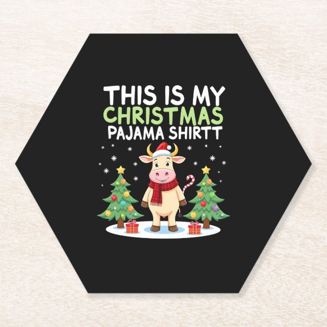 Santa Cow Xmas Tree Lights This Is My Christmas Pa Paper Coaster (Front)
