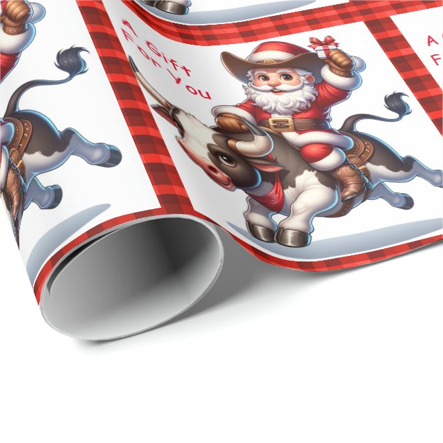 Santa Cowboy Bull Rider Western Rodeo Christmas Wrapping Paper (Roll Corner)
