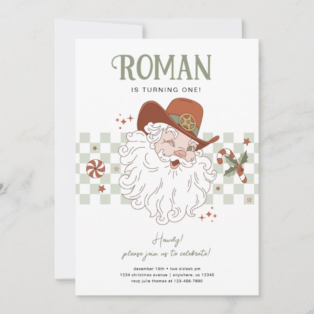 Santa Cowboy Retro Christmas Birthday Party Invitation (Front)
