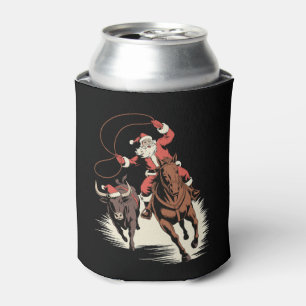 Santa Cowboy Rodeo Horse Lasso Christmas Western Can Cooler
