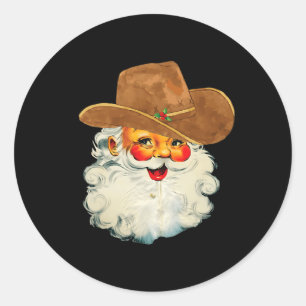 Santa Cowboy Western Christmas Xmas Holiday Pajama Classic Round Sticker