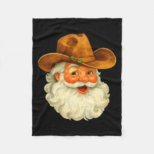 Santa Cowboy Western Christmas Xmas Holiday Pajama Fleece Blanket (Front)