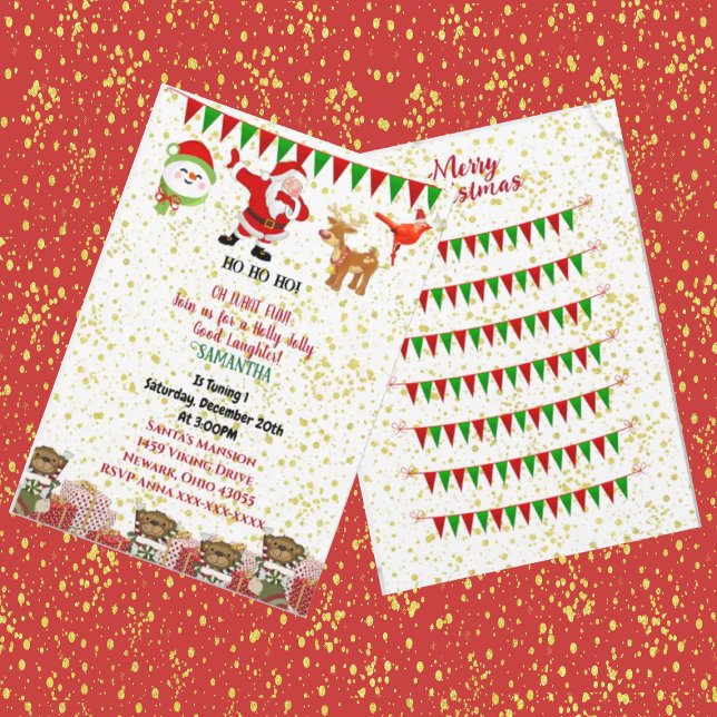 Santa Crew Reindeer Snowman Christmas 1st Birthday Announcement (Creator Uploaded)