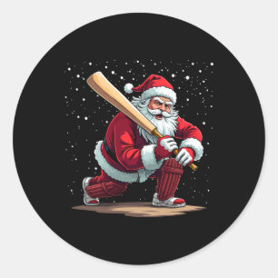 Santa Cricket Player Christmas Winter Xmas Holiday Classic Round Sticker