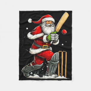 Santa Cricket Player Funny Christmas Cricket Pajam Fleece Blanket