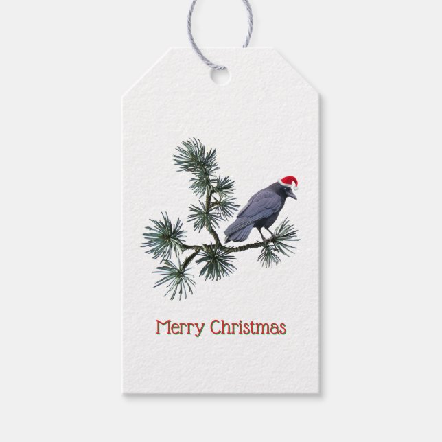 Santa Crow Pine Gift Tags (Front)