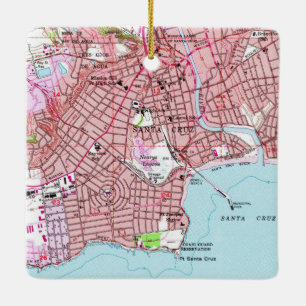 Santa Cruz CA 1955 Map Ceramic Ornament