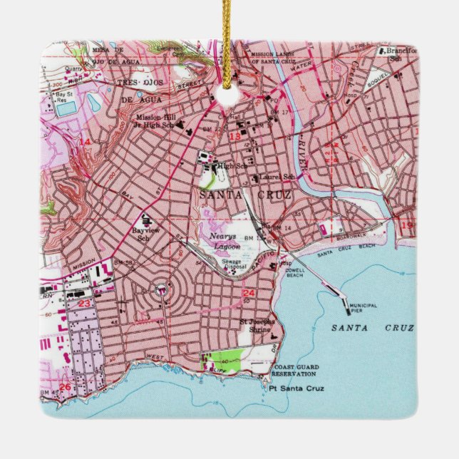 Santa Cruz CA 1955 Map Ceramic Ornament (Back)