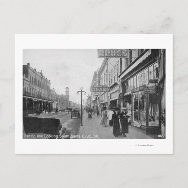 Santa Cruz, CA - Pacific Avenue Looking Postcard (Front)