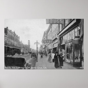 Santa Cruz, CA - Pacific Avenue Looking Poster