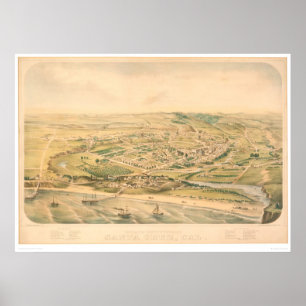 Santa Cruz, CA. Panoramic Map (1586A) - Restored Poster