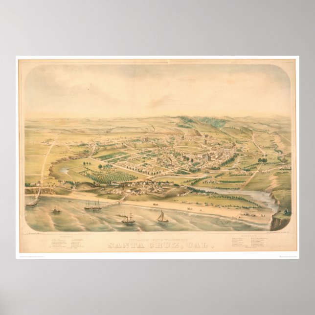 Santa Cruz, CA. Panoramic Map (1586A) - Unrestored Poster (Front)
