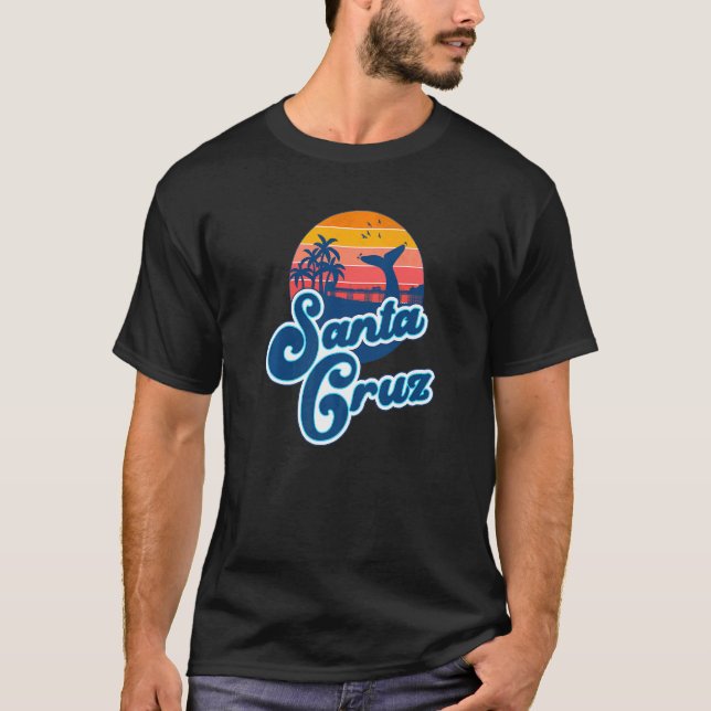 Santa Cruz California Beach 70s Retro Surfer T-Shirt (Front)
