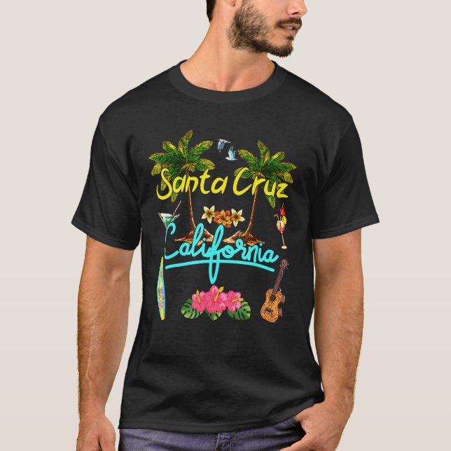Santa Cruz California Beach Summer Palm Sun Set Pa T-Shirt (Front)