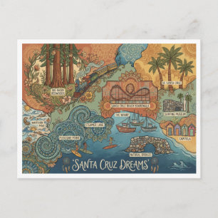 Santa Cruz California Dreams Map – Vibrant Coast Holiday Postcard