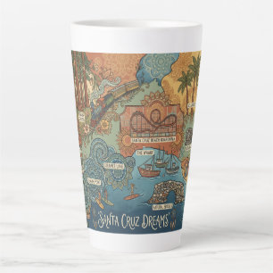 Santa Cruz California Dreams Map – Vibrant Coast Latte Mug
