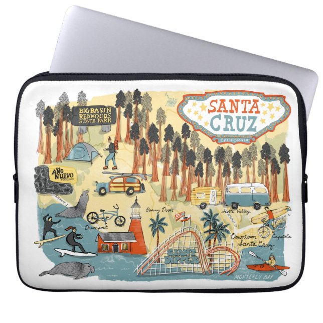 Santa Cruz California Illustrated Map Laptop Sleeve (Front)