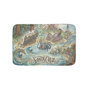 Santa Cruz California Illustrated Map Mythical Bath Mat