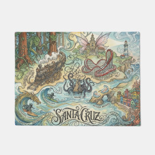 Santa Cruz California Illustrated Map Mythical Doormat