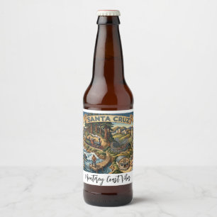 Santa Cruz California Illustrated Map UCSC Wharf Beer Bottle Label
