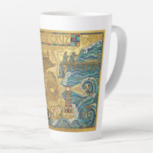 Santa Cruz California Mosaic Map Boardwalk Beach Latte Mug