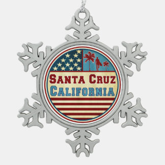 Santa Cruz California Ocean Surf  Surfer Surfing Snowflake Pewter Christmas Ornament
