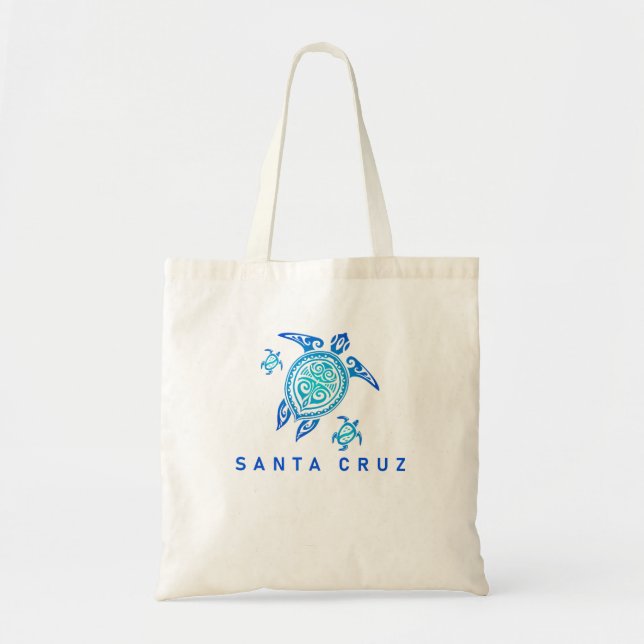 Santa Cruz California Sea Blue Tribal Turtle Tote Bag (Front)