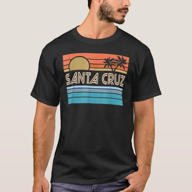 Santa Cruz California Sunset 70s 80s Surfer Summer T-Shirt (Front)