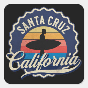 Santa Cruz California Surfing Retro Art  Square Sticker