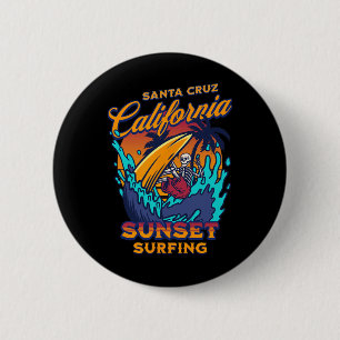 Santa Cruz California Surfing Skeleton Sunset Surf 6 Cm Round Badge