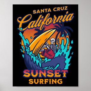 Santa Cruz California Surfing Skeleton Sunset Surf Poster
