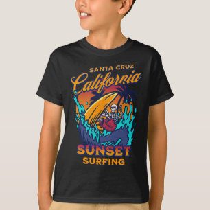 Santa Cruz California Surfing Skeleton Sunset Surf T-Shirt