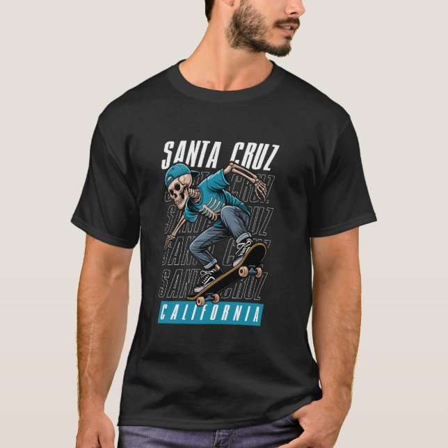 Santa Cruz California Tee, Skeleton in Hat Old Sch T-Shirt (Front)