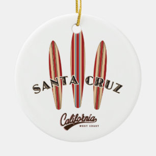 Santa Cruz California Three Surfboards Ceramic Tree Decoration
